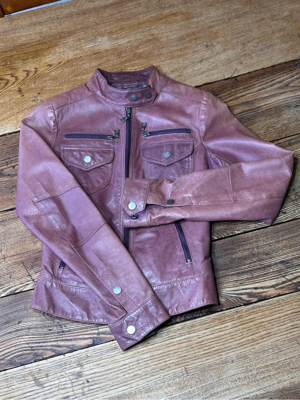 Danier Burgundy Leather Moto Jacket